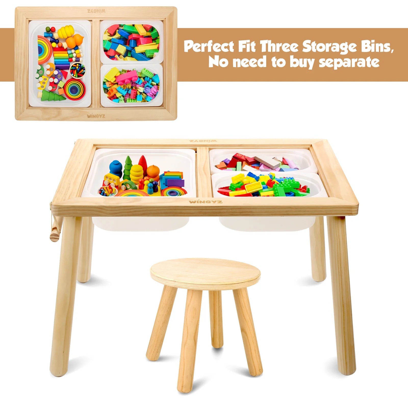 Wooden Kids Activity Table with Storage